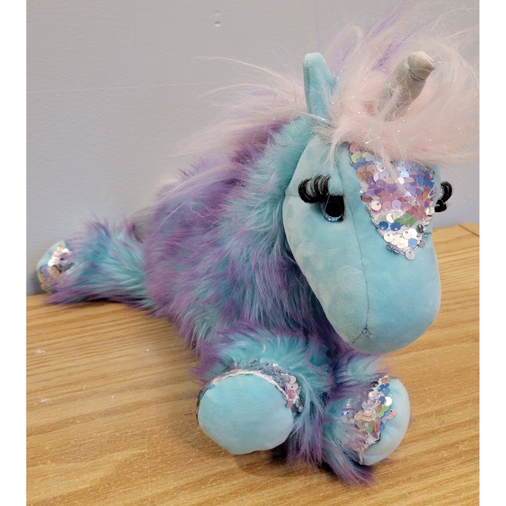 Douglas Cuddle Toys Veda the Unicorn Fuzzle Plush 17" Shaggy Purple Turquoise